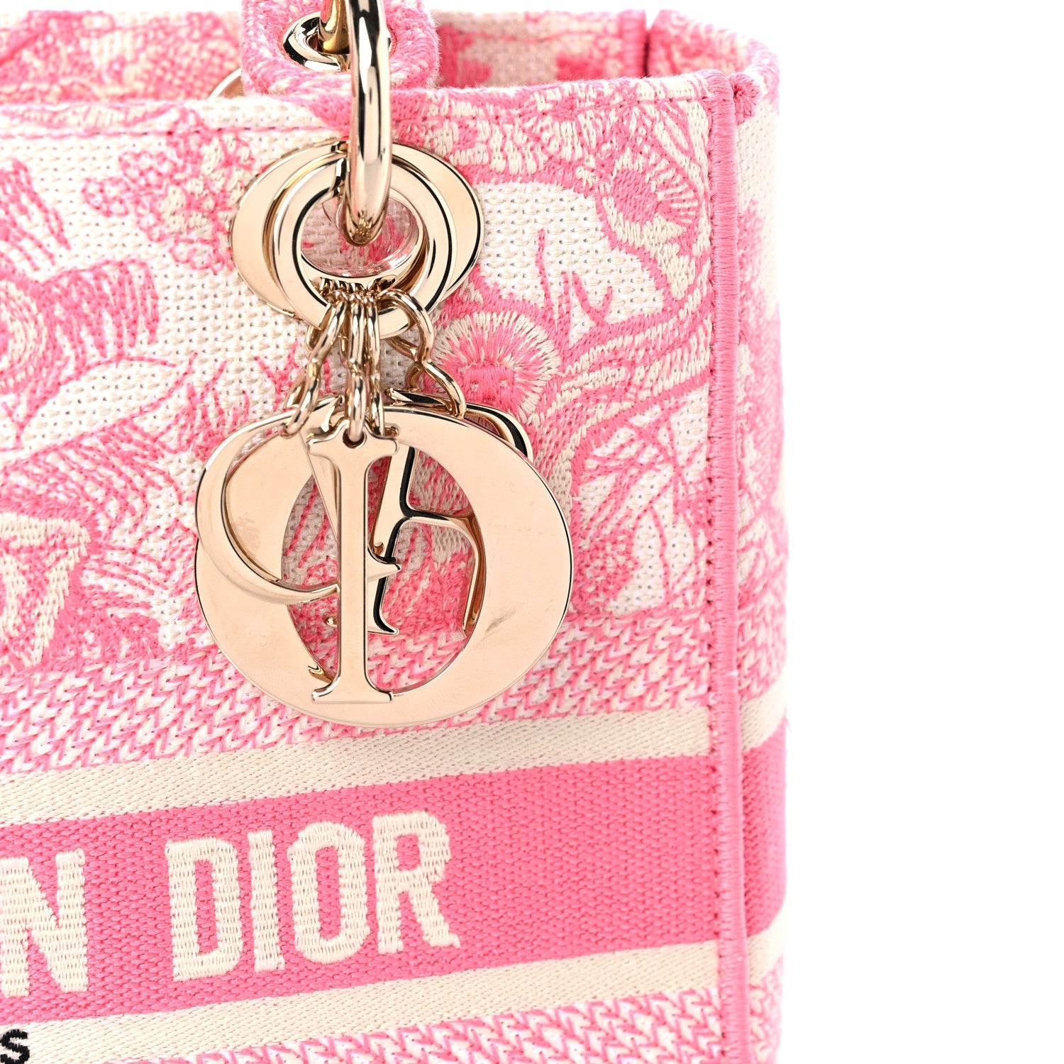 Christian Dior Canvas Toile De Jouy Embroidered Medium Lady D-Lite Peony Pink 14 of 15