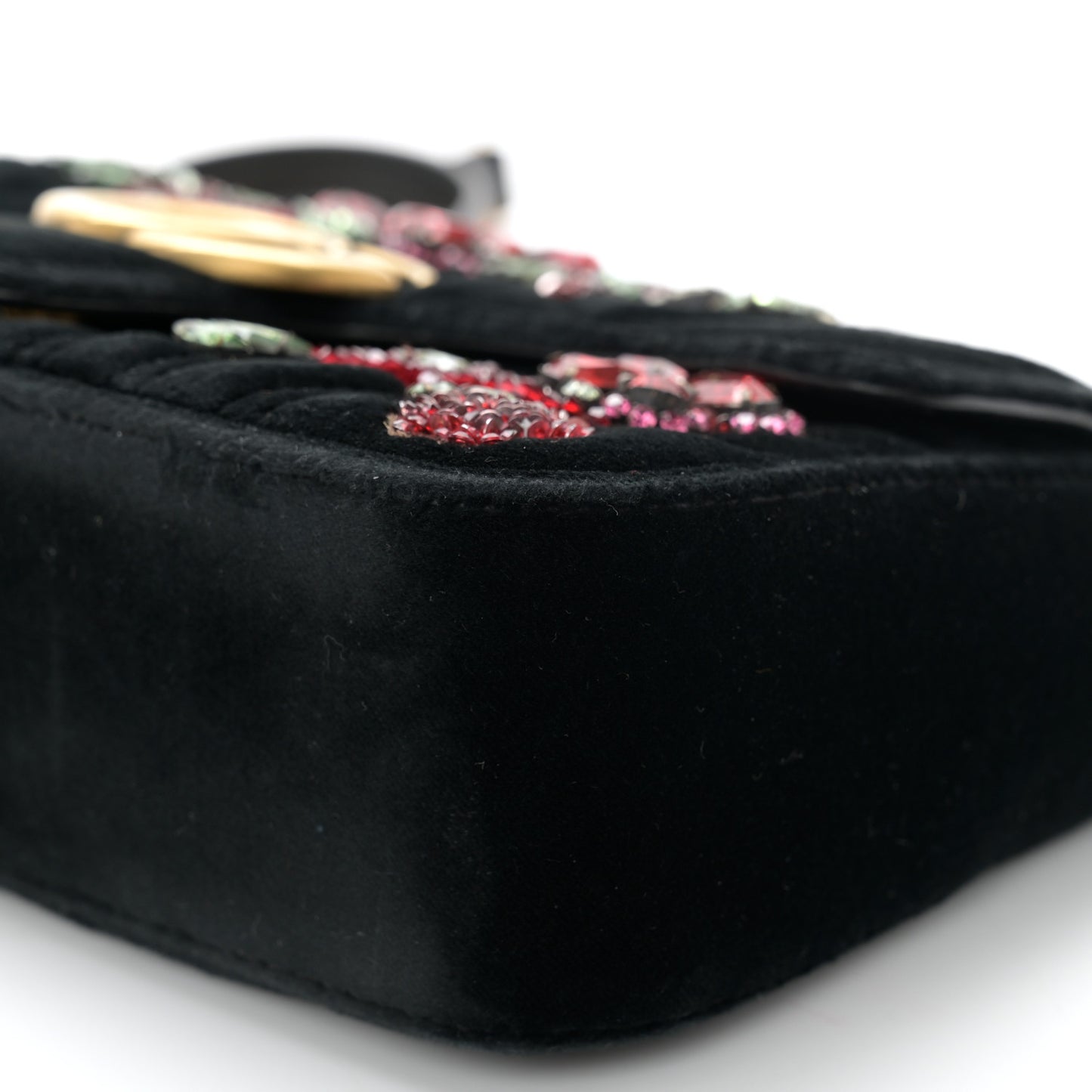 Velvet Matelasse Embroidered Mini GG Marmont Shoulder Bag Black