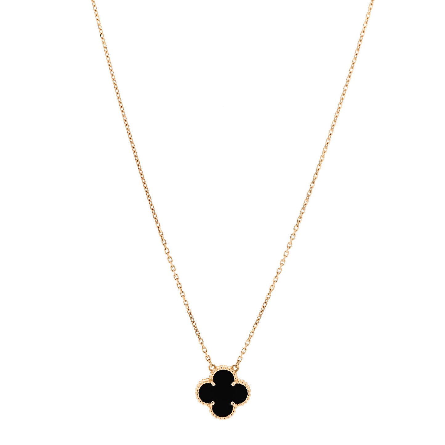 18K Yellow Gold Black Onyx Vintage Alhambra Pendant Necklace