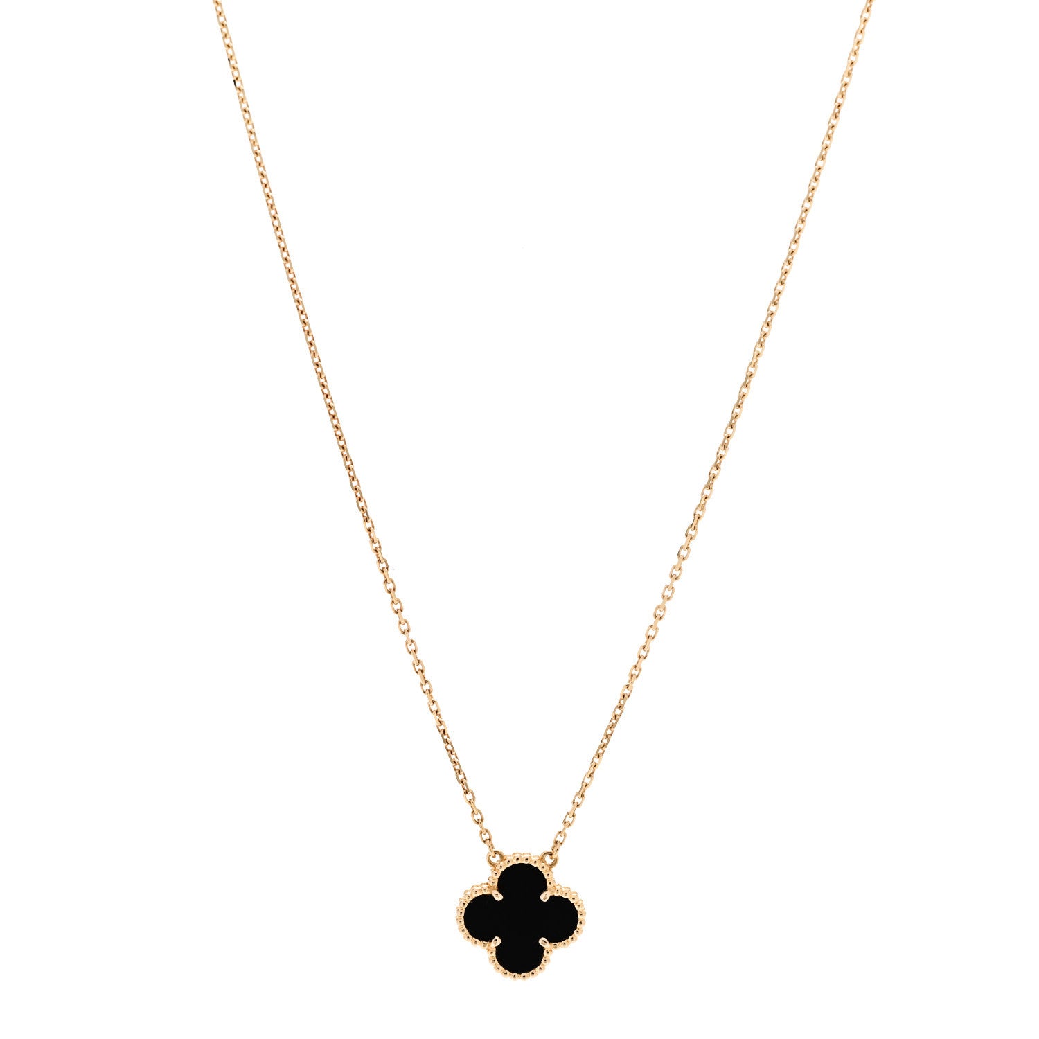 Van Cleef & Arpels 18K Yellow Gold Black Onyx Vintage Alhambra Pendant Necklace 1 of 6