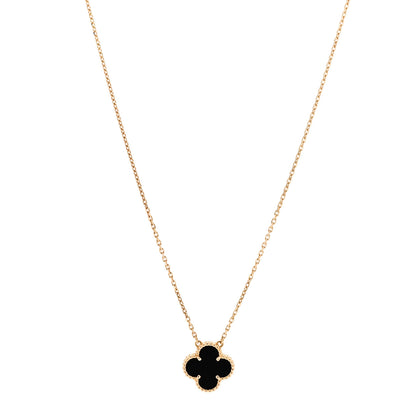Van Cleef & Arpels 18K Yellow Gold Black Onyx Vintage Alhambra Pendant Necklace 1 of 6