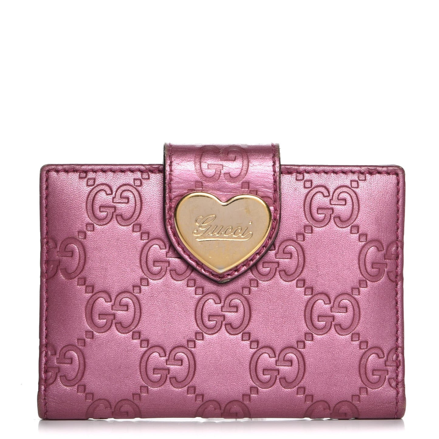 Metallic Soft Guccissima Heart Travel Wallet Fresia Rose