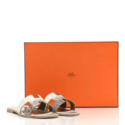Hermes Matte Niloticus Crocodile Himalaya Oran Sandals 38.5 Blanc 9 of 9
