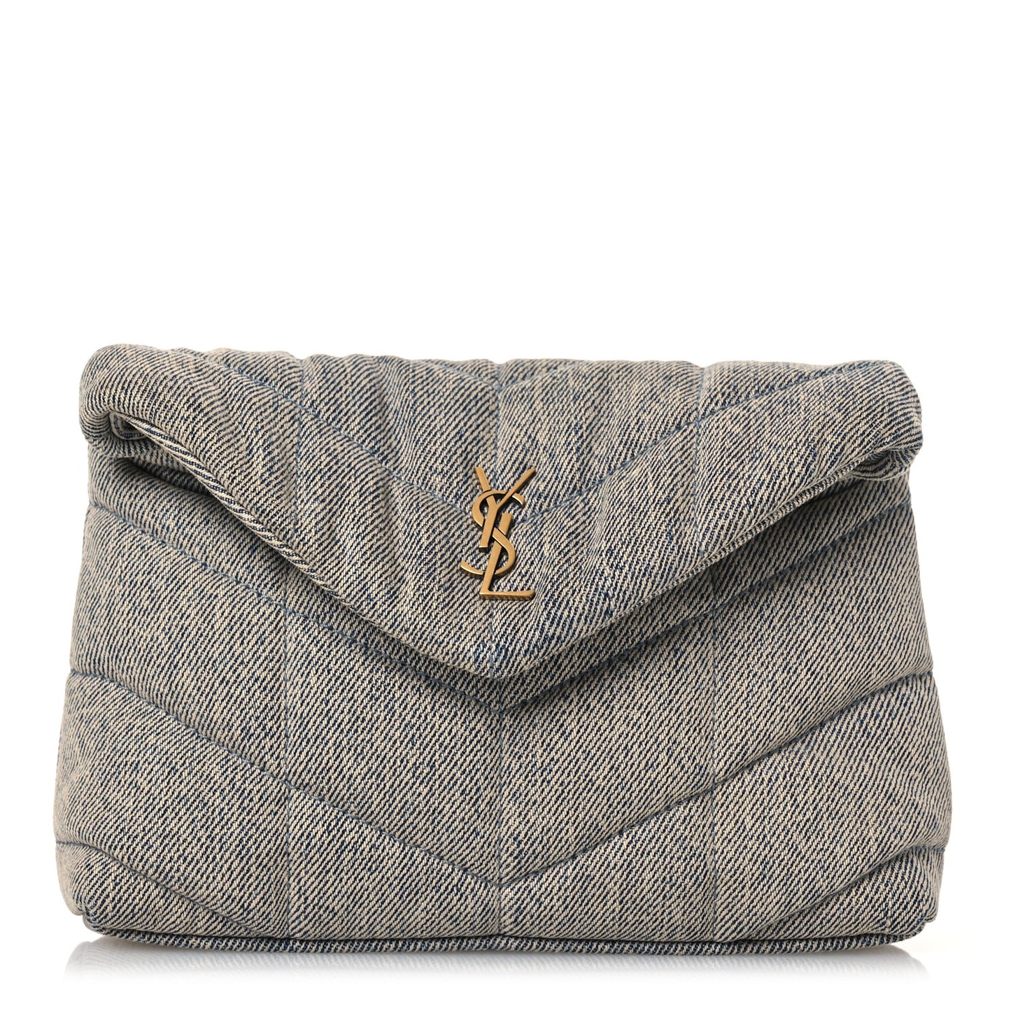Denim Quilted Monogram Loulou Puffer Pouch Clutch Blue Gray Light Azur