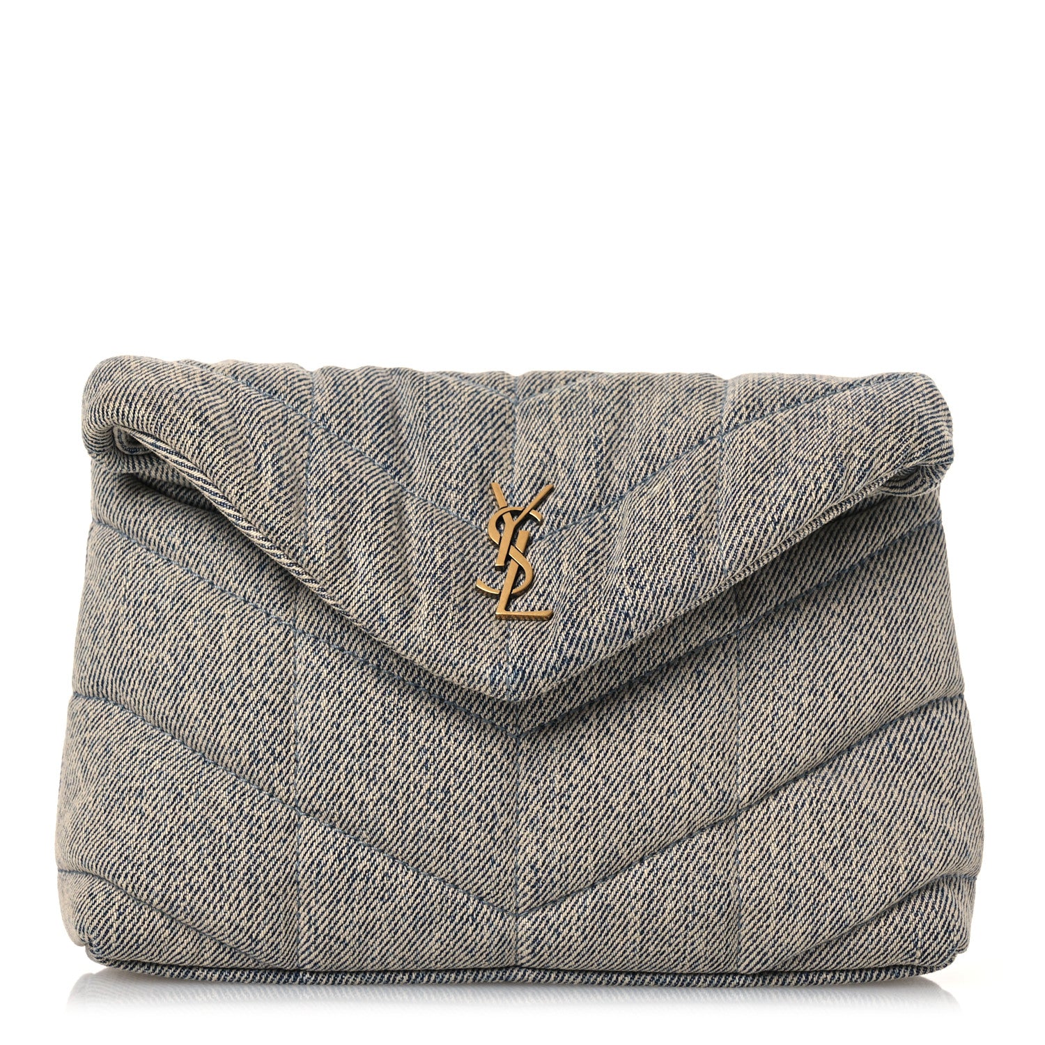 Saint Laurent Denim Quilted Monogram Loulou Puffer Pouch Clutch Blue Gray Light Azur 1 of 7