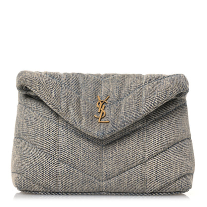 Saint Laurent Denim Quilted Monogram Loulou Puffer Pouch Clutch Blue Gray Light Azur 1 of 7