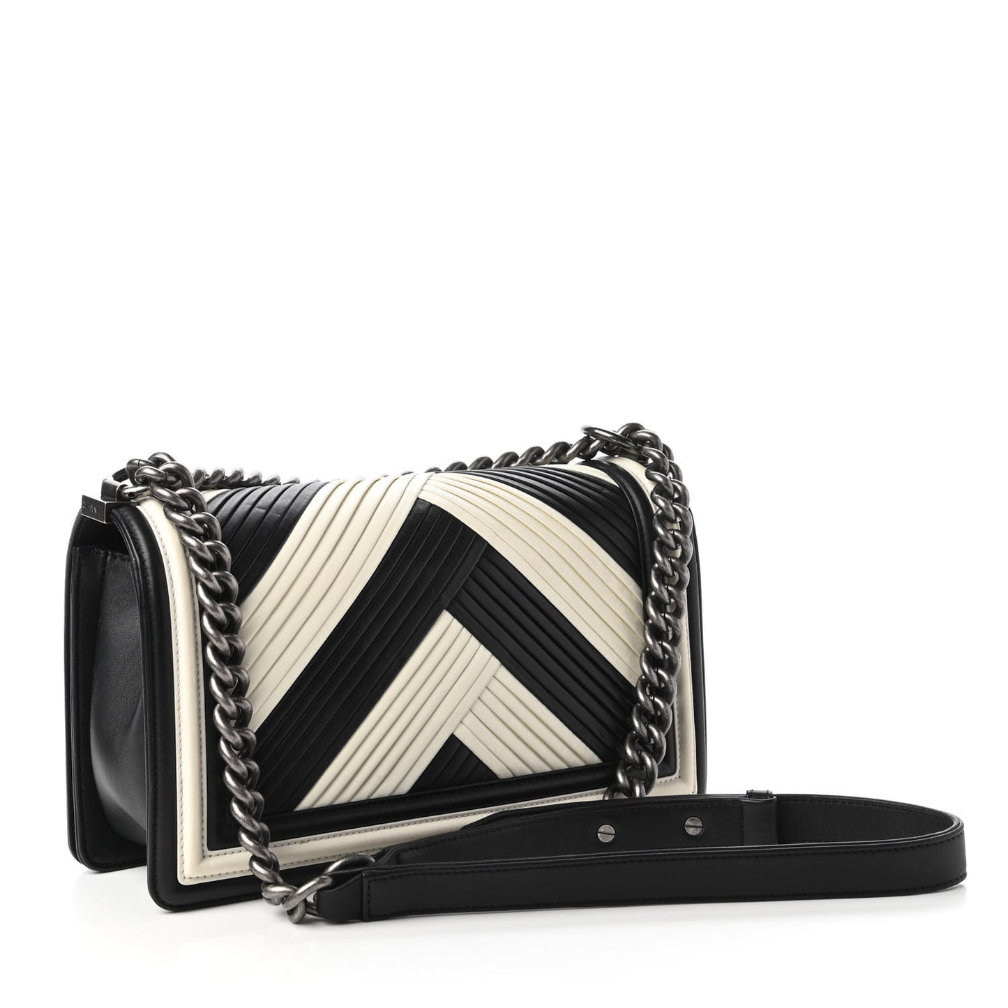 Calfskin Pleated Medium Boy In Rome Flap Black White