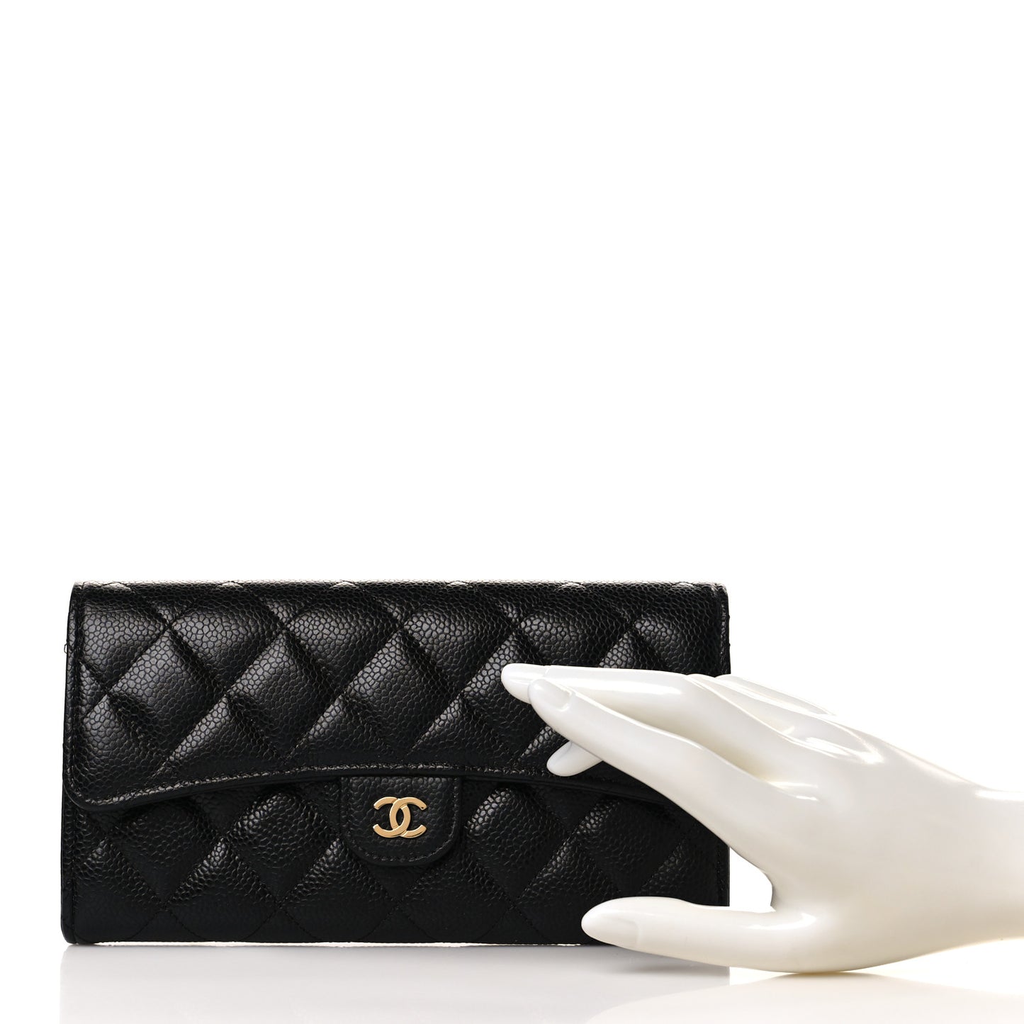 Caviar Quilted Large Gusset Flap Wallet Black