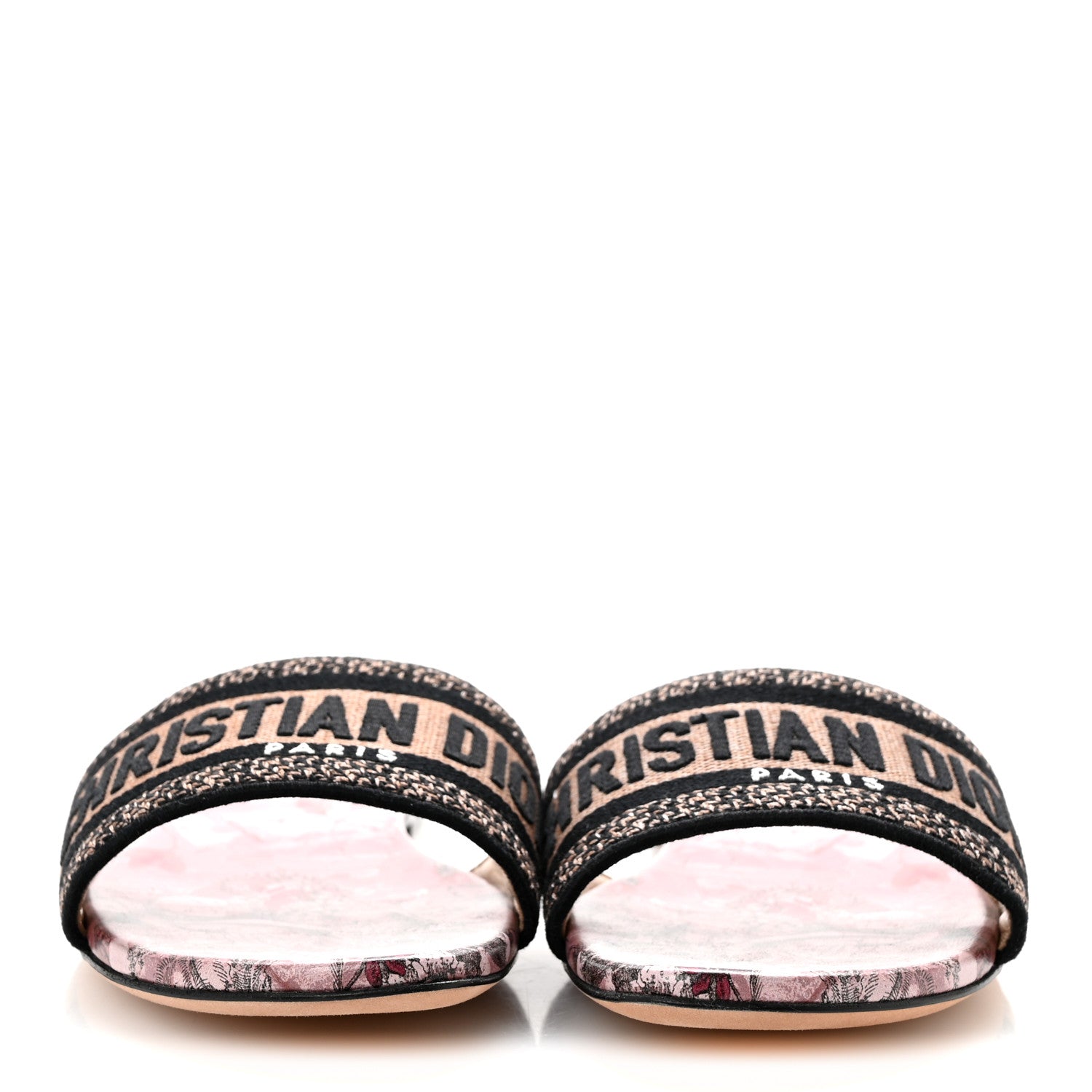 Christian Dior Canvas Rose Mutabilis Embroidered Dway Flat Slide Sandals 39 Fard Black 3 of 9