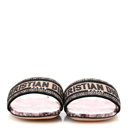 Christian Dior Canvas Rose Mutabilis Embroidered Dway Flat Slide Sandals 39 Fard Black 3 of 9