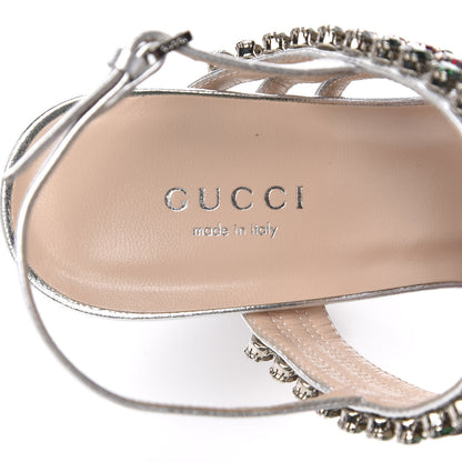 Gucci Nappa Silk Crystal Bertie High Heel Sandals 36 Argento 7 of 8
