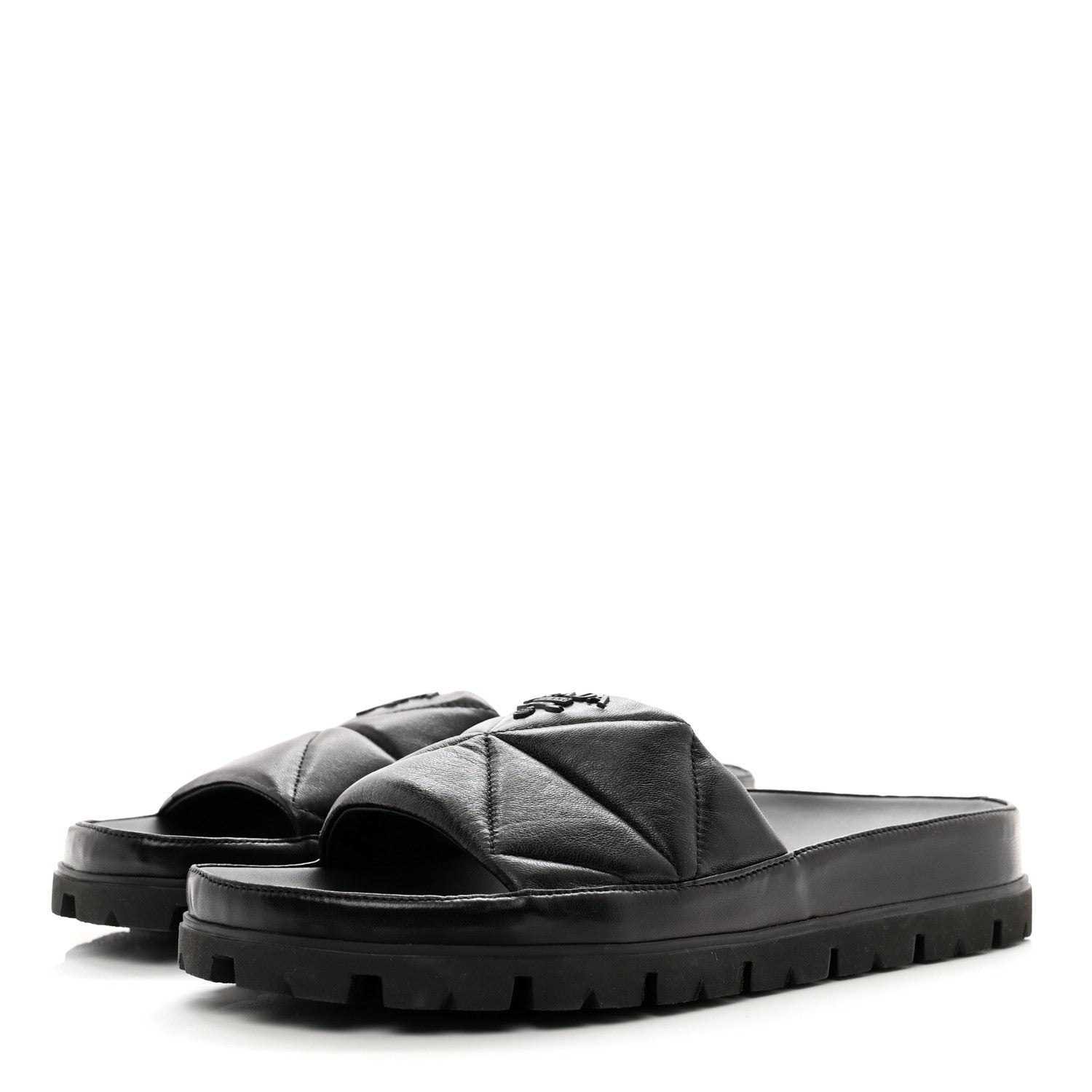 Prada Nappa Logo Quilted Slide Sandals 39 Black 3 of 8