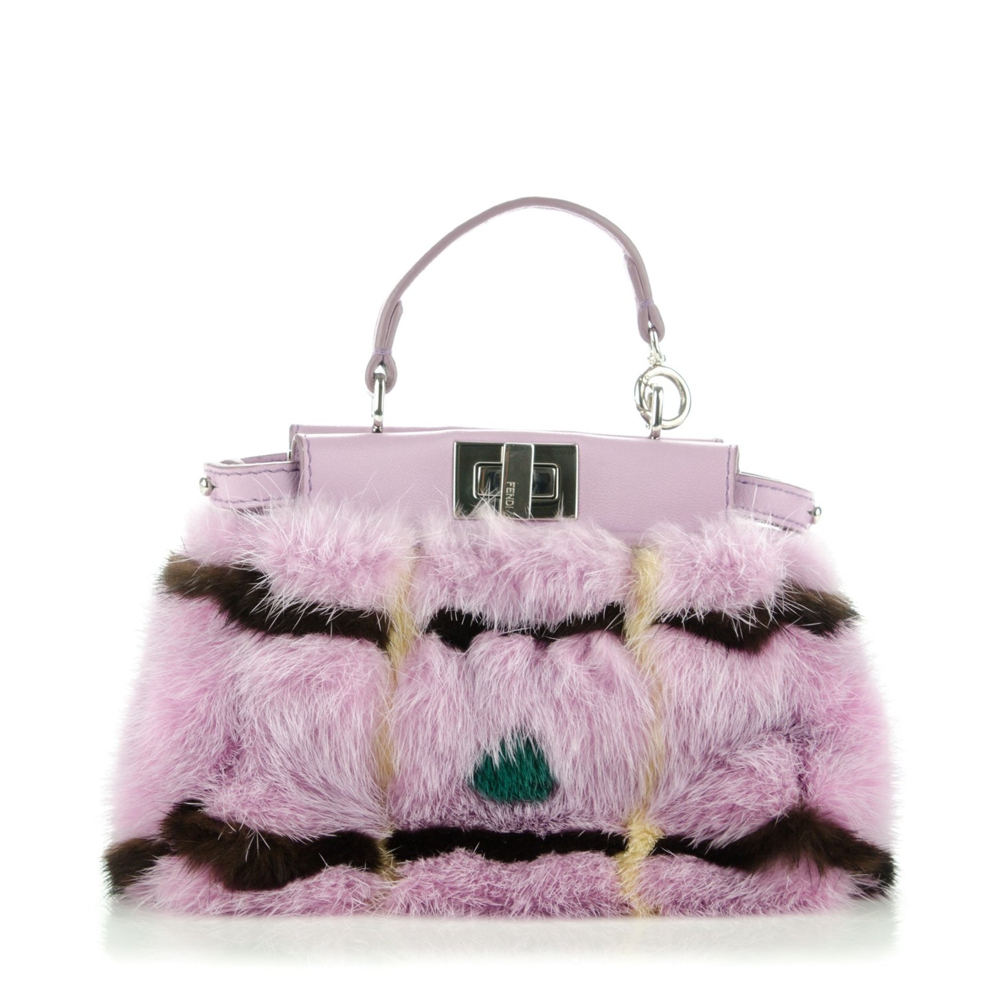 Mink Fur Shiny Nappa Chess Print Micro Peekaboo Iconic Satchel Lavanda Multicolor
