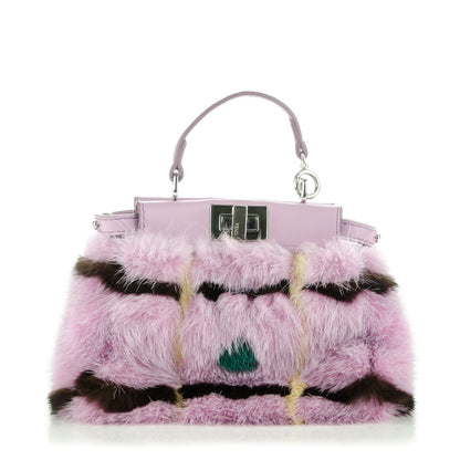 Fendi Mink Fur Shiny Nappa Chess Print Micro Peekaboo Iconic Satchel Lavanda Multicolor 1 of 6