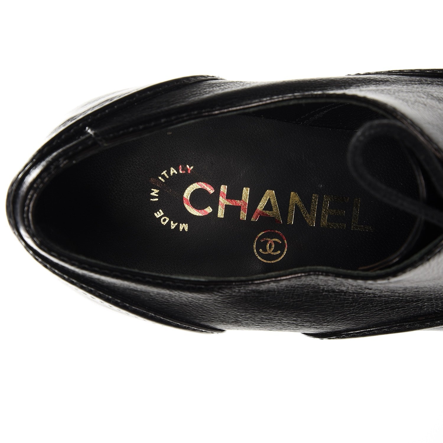 Chanel Crumpled Calfskin Lace Up Platform Oxford 35 Black 7 of 9