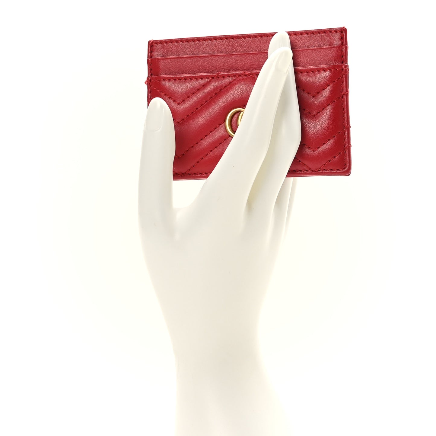 Calfskin Matelasse GG Marmont Card Holder Hibiscus Red
