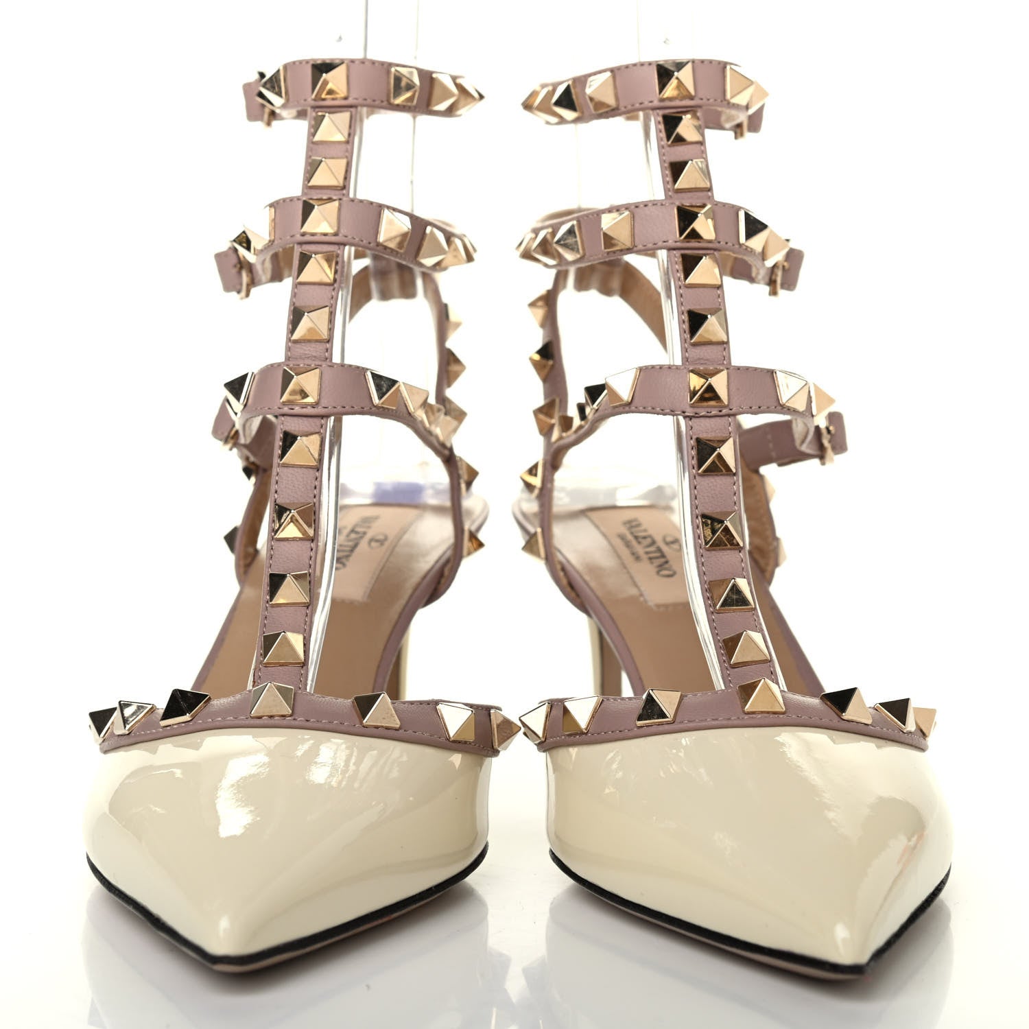 Valentino Garavani Patent Rockstud Ankle Strap Low Heel Pumps 36.5 Ivory Poudre 2 of 4
