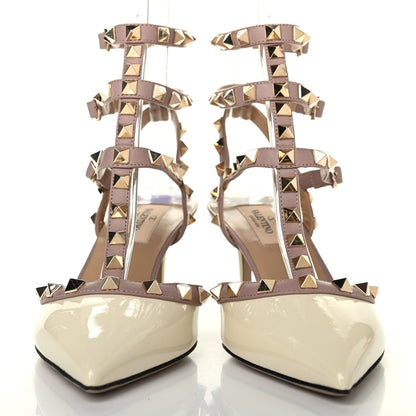 Valentino Garavani Patent Rockstud Ankle Strap Low Heel Pumps 36.5 Ivory Poudre 2 of 4