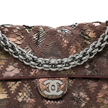 Chanel Metallic Snakeskin Crochet Soft and Chain Maxi Flap Burgundy Multicolor 8 of 11