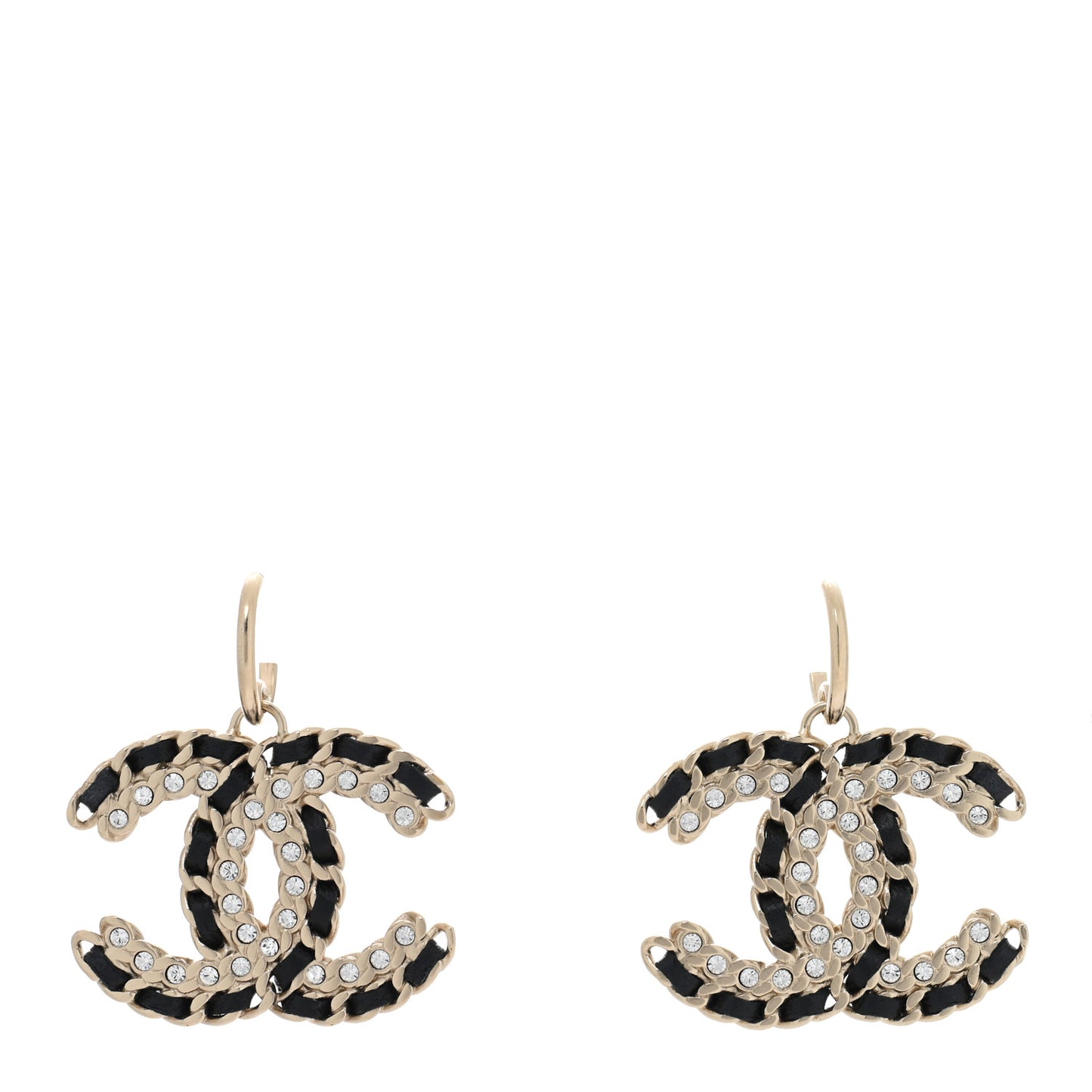 Crystal Lambskin Chain CC Vintage Allure Stud Earrings Black Gold