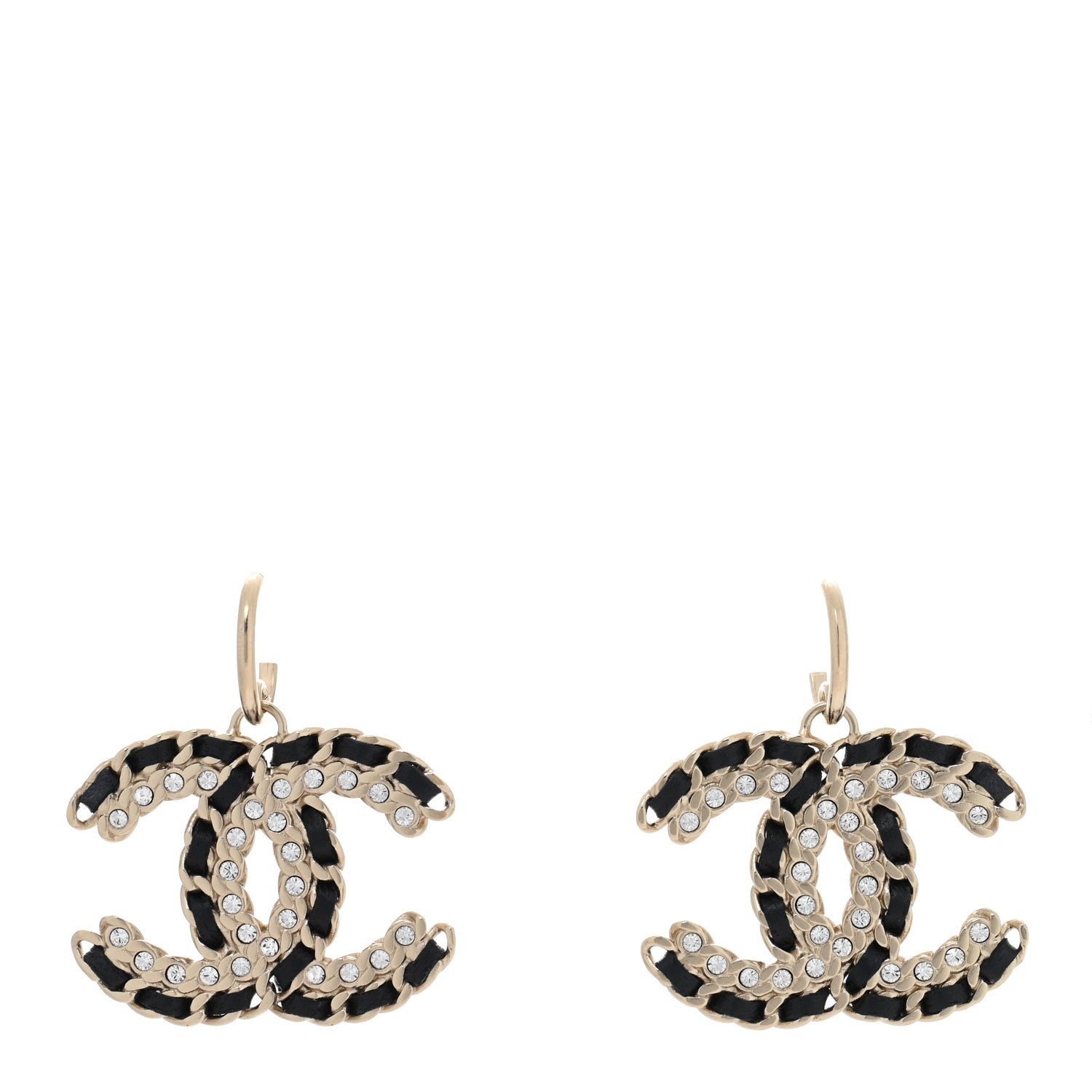 Chanel Crystal Lambskin Chain CC Vintage Allure Stud Earrings Black Gold 1 of 5