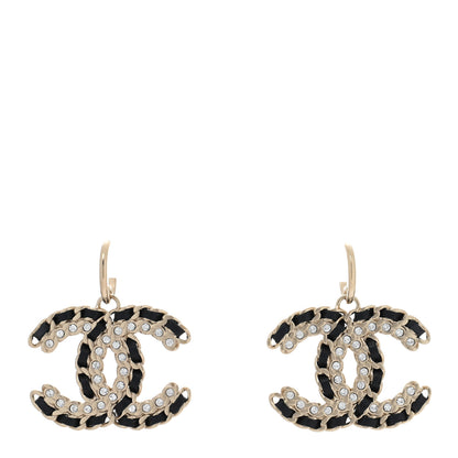 Chanel Crystal Lambskin Chain CC Vintage Allure Stud Earrings Black Gold 1 of 5
