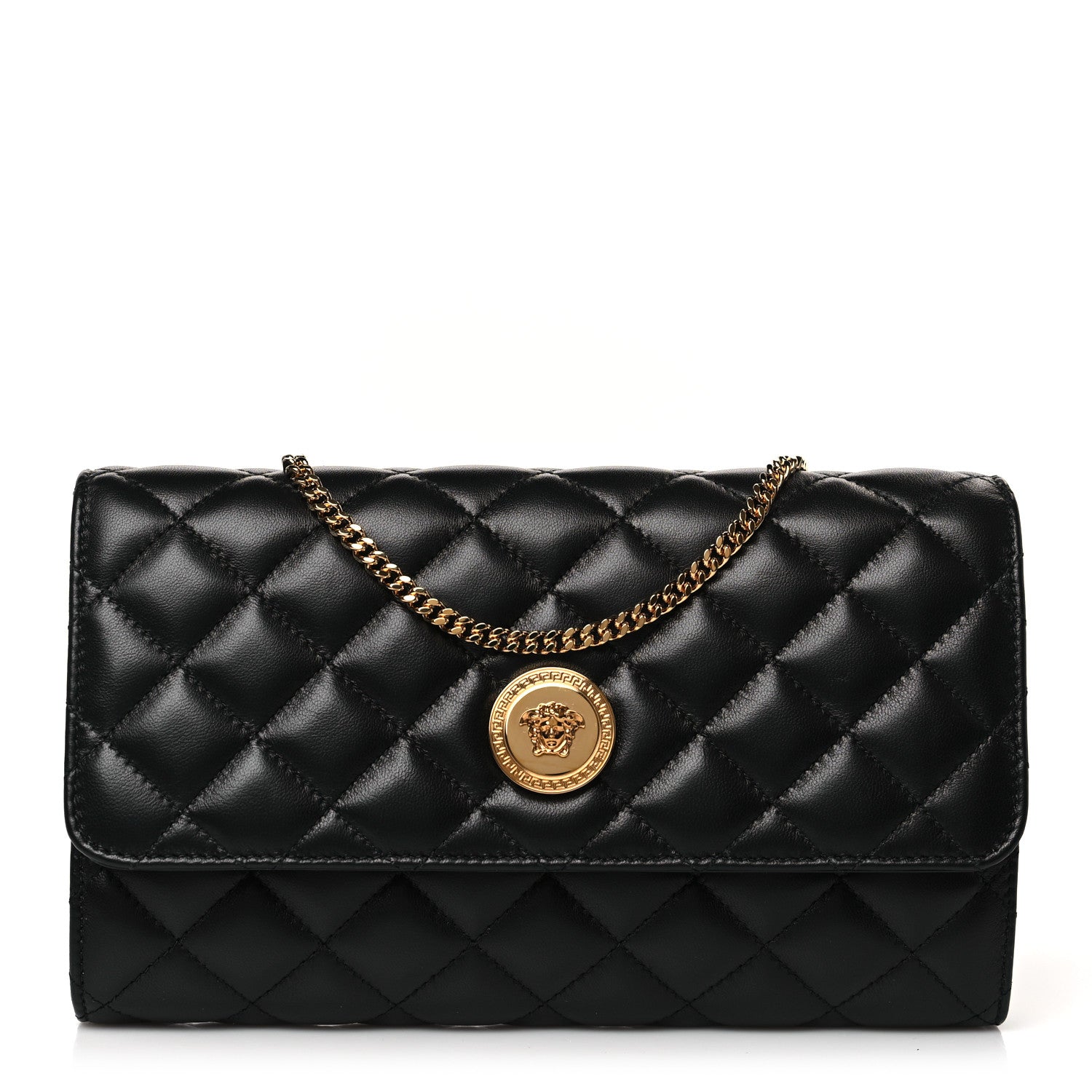 Versace Lambskin Quilted Medusa Wallet on Chain Crossbody Black 1 of 8