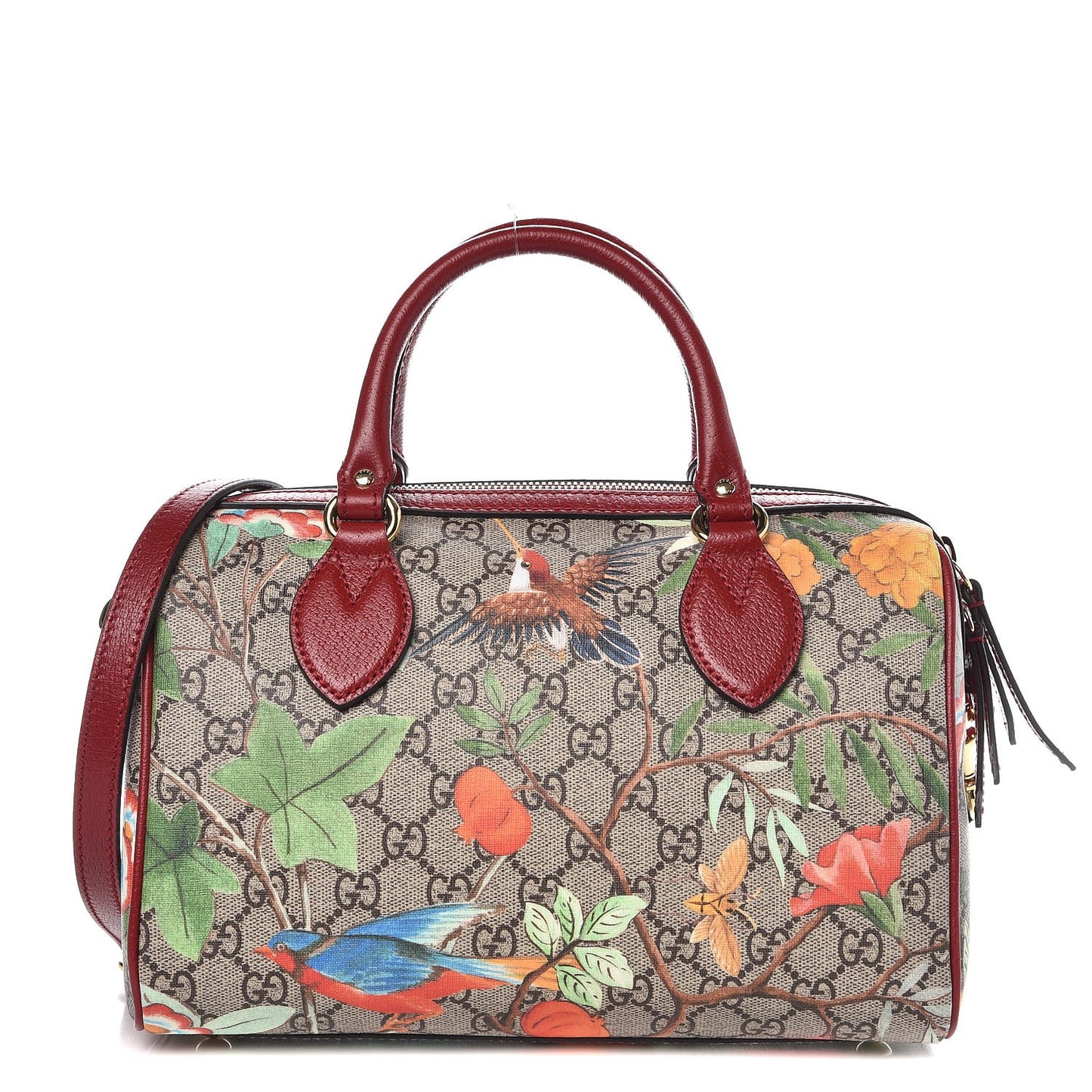 GG Supreme Monogram Tian Small Boston Beige Multicolor Red