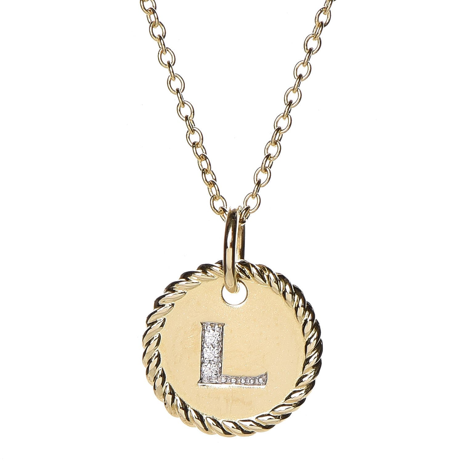 David Yurman 18K Yellow Gold Diamond Initial L Charm Necklace 4 of 7