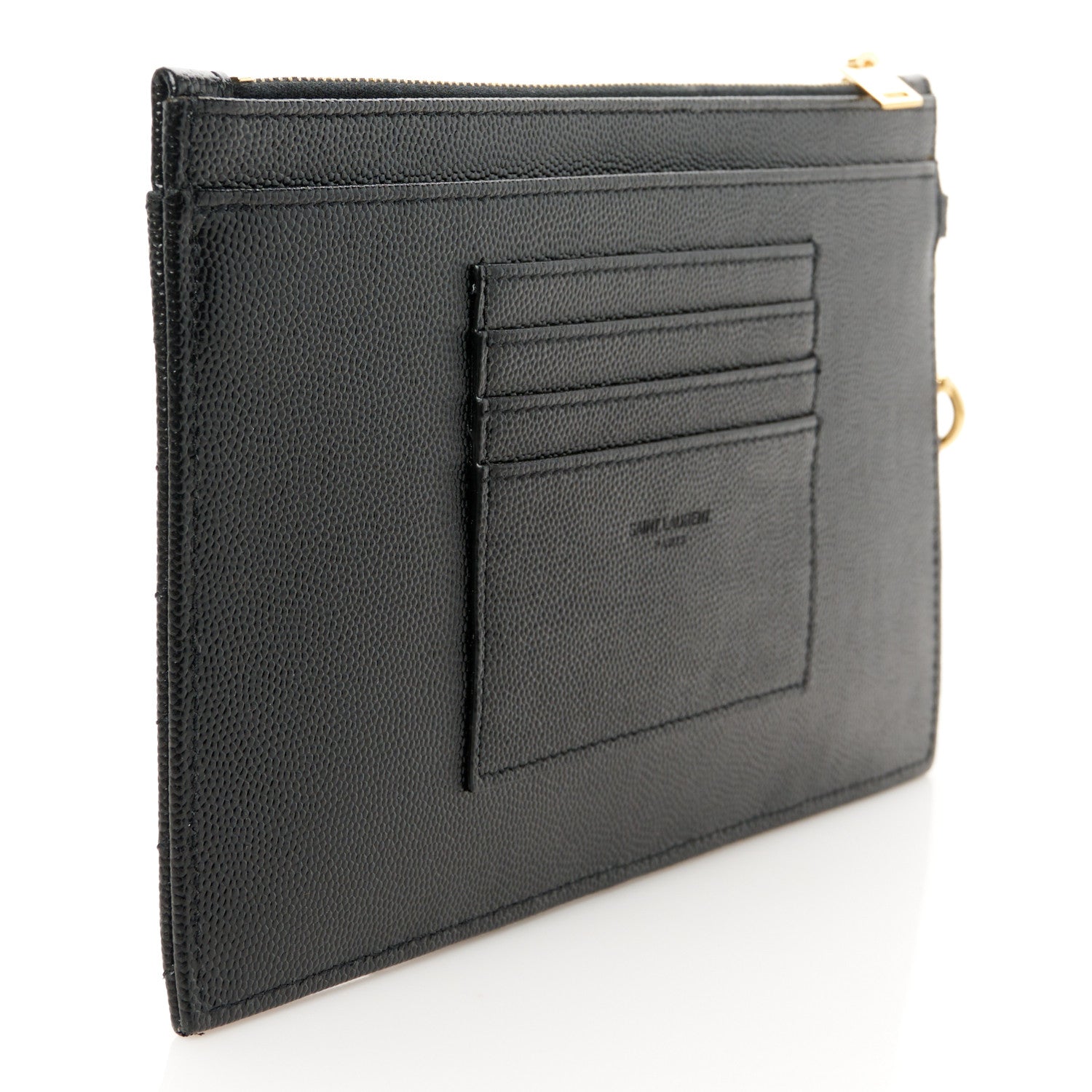 Saint Laurent Grain De Poudre Chevron Monogram Large Bill Pouch Black 3 of 9