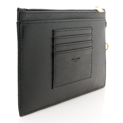 Saint Laurent Grain De Poudre Chevron Monogram Large Bill Pouch Black 3 of 9