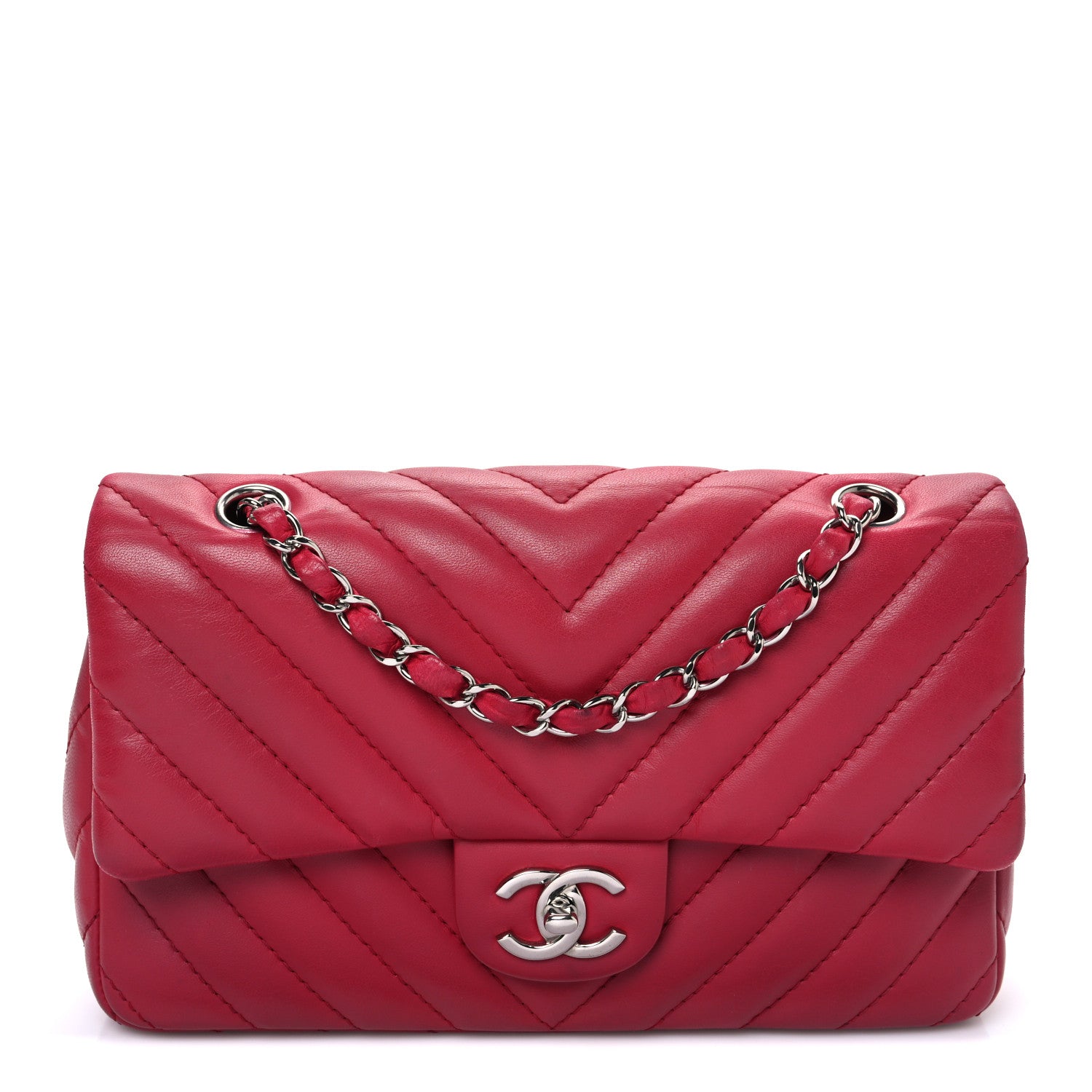 Chanel Lambskin Chevron Quilted Medium Single Flap Dark Pink 1 of 10