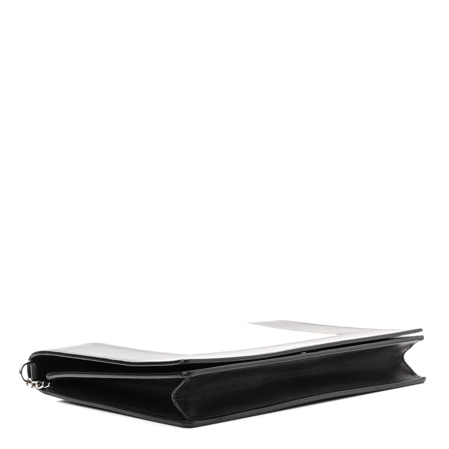 Celine Smooth Lambskin Frame Evening Chain Clutch Black White 4 of 9