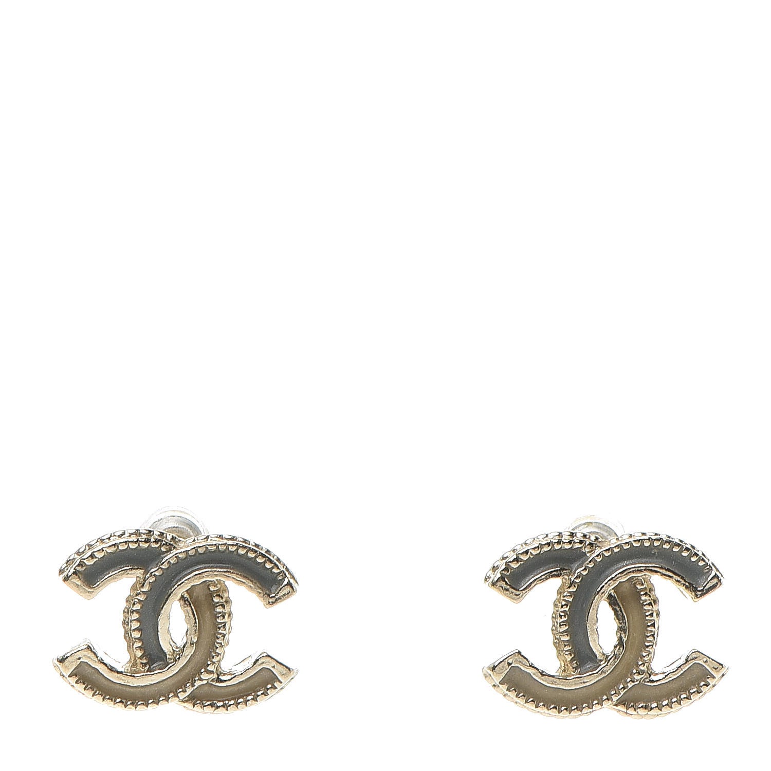Chanel Glitter Enamel CC Earrings Grey Gold 1 of 4