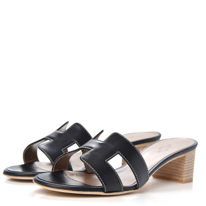 Hermes Calfskin Oasis Sandals 37 Black 3 of 9