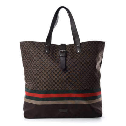 Gucci Nylon Diamante Web Buckle Tote Brown 1 of 9