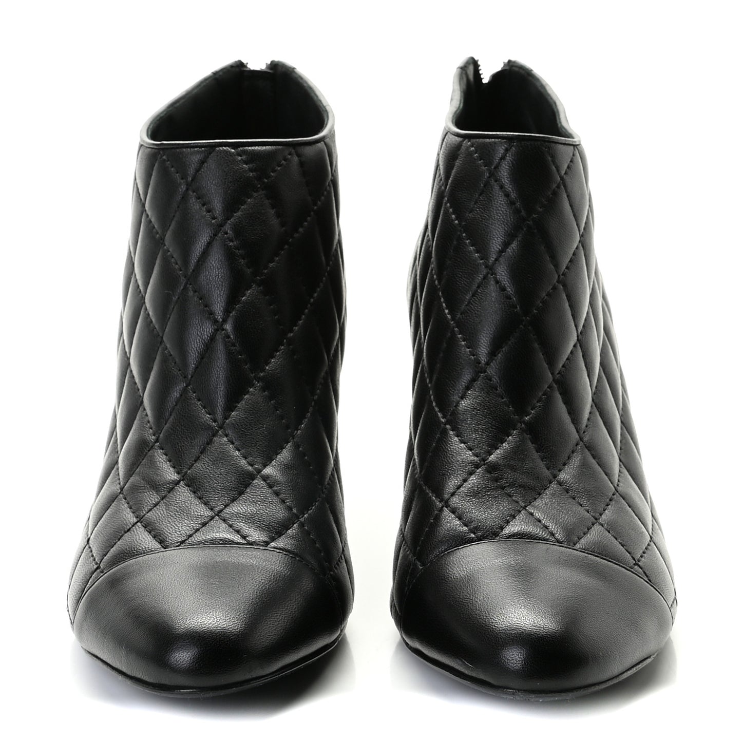 Calfskin Quilted Cap Toe Short Boots 40.5 Black