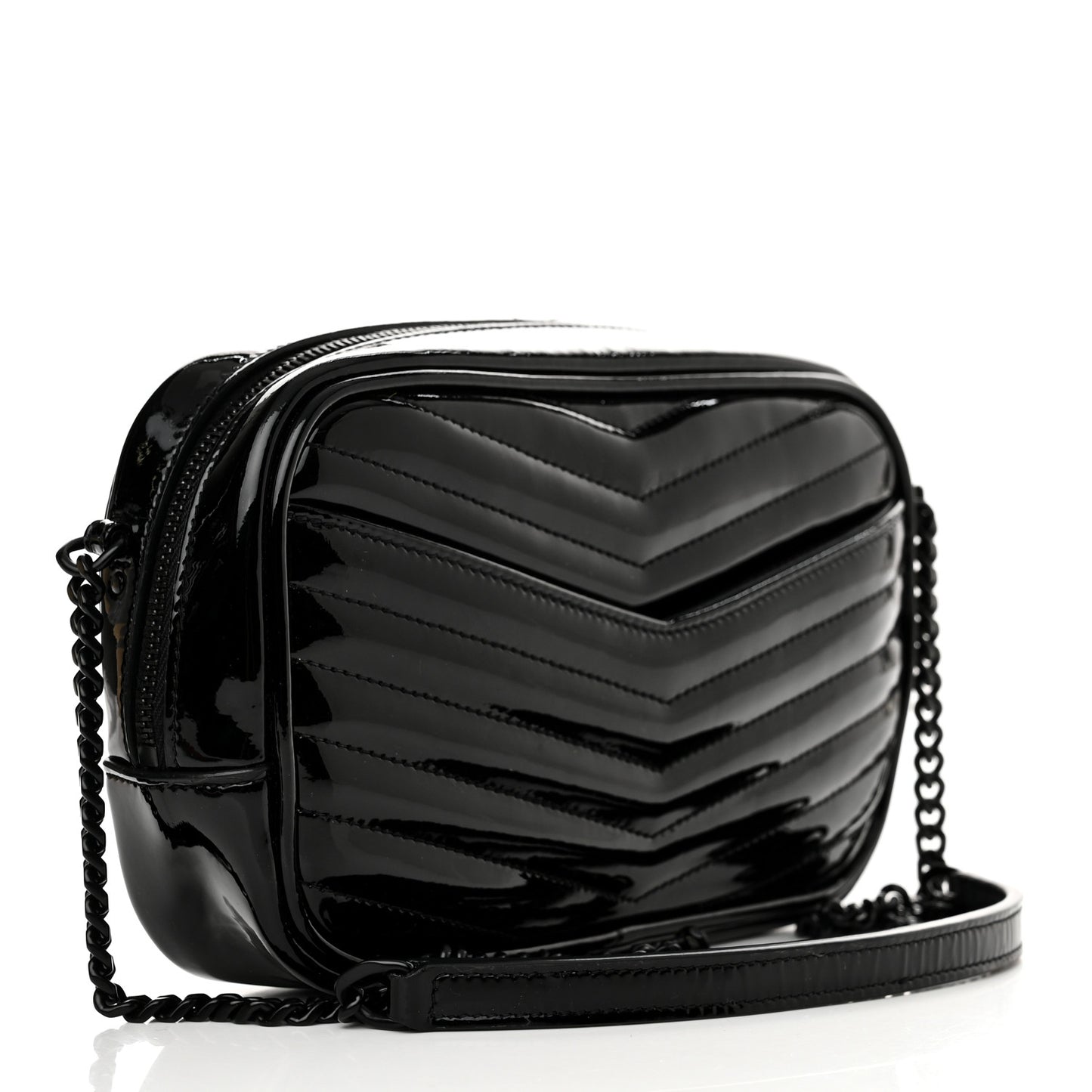 Patent Calfskin Matelasse Monogram Mini Lou Camera Bag Black