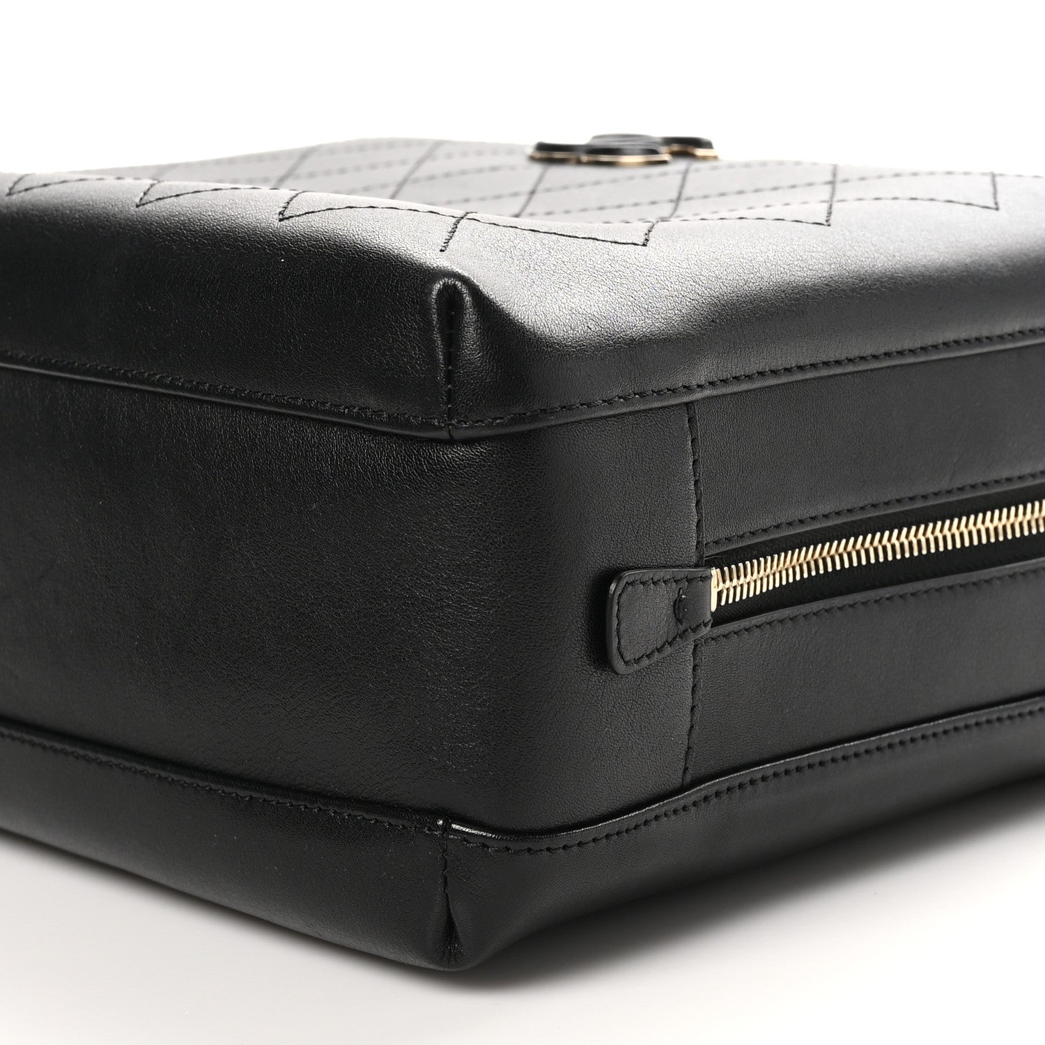 Chanel Calfskin Stitched Sleek Box Top Handle Vanity Bag Black 12 of 12