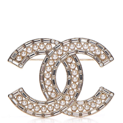 Chanel Pearl Crystal Baguette CC Brooch Gold 1 of 5