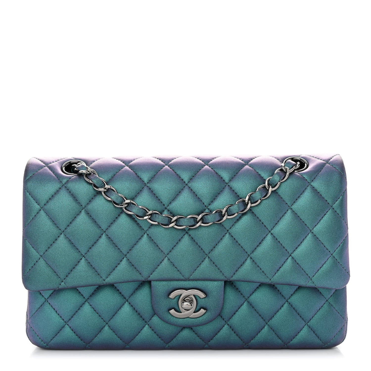 Chanel Metallic Lambskin Quilted Medium Double Flap Turquoise 1 of 10