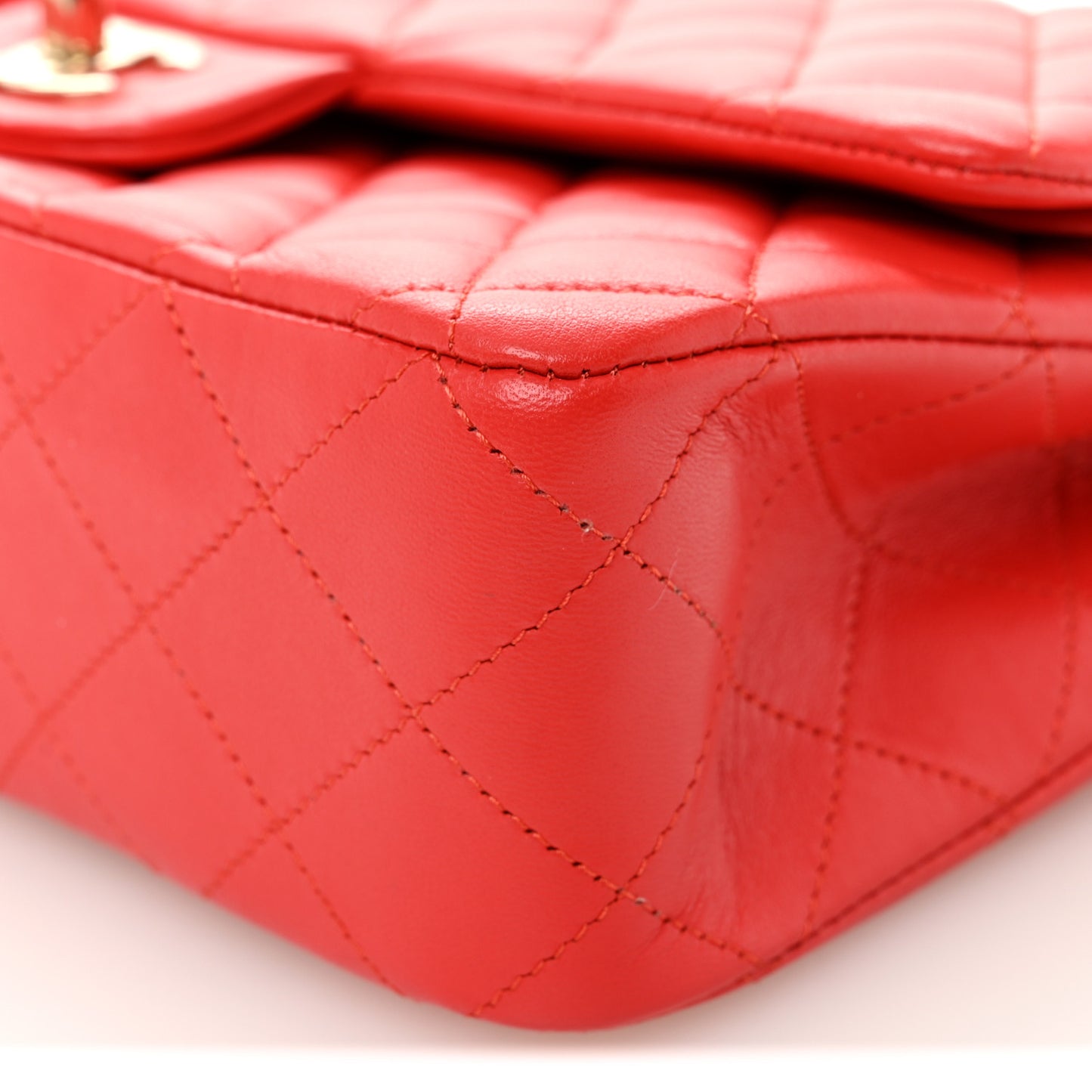Lambskin Quilted Medium Double Flap Red