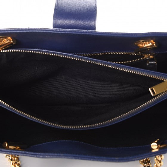 Saint Laurent Grain De Poudre Matelasse Chevron Monogram Shopping Bag Deep Marine 9 of 16