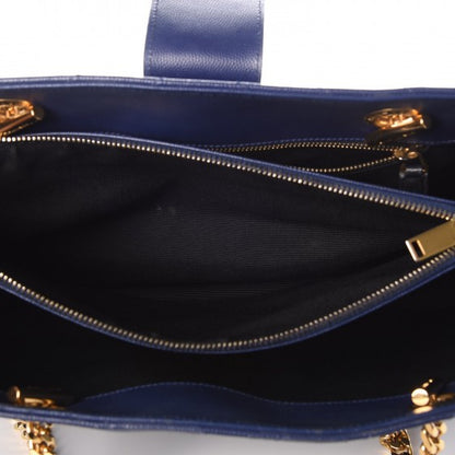 Saint Laurent Grain De Poudre Matelasse Chevron Monogram Shopping Bag Deep Marine 9 of 16