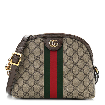 Gucci GG Supreme Monogram Textured Dollar Calfskin Web Small Ophidia Dome Shoulder Bag Beige Ebony New Acero 1 of 16