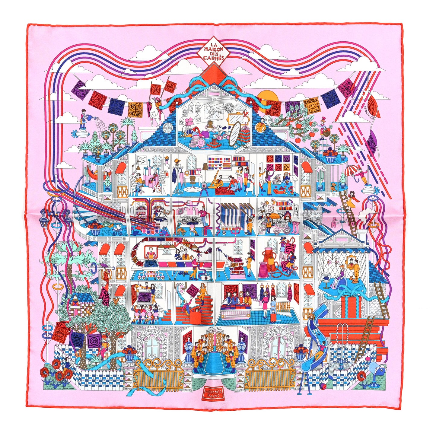 Silk La Maison des Carres Scarf 45 Rose Pale Orange Bleu