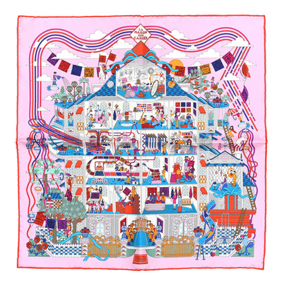 Hermes Silk La Maison des Carres Scarf 45 Rose Pale Orange Bleu 1 of 4