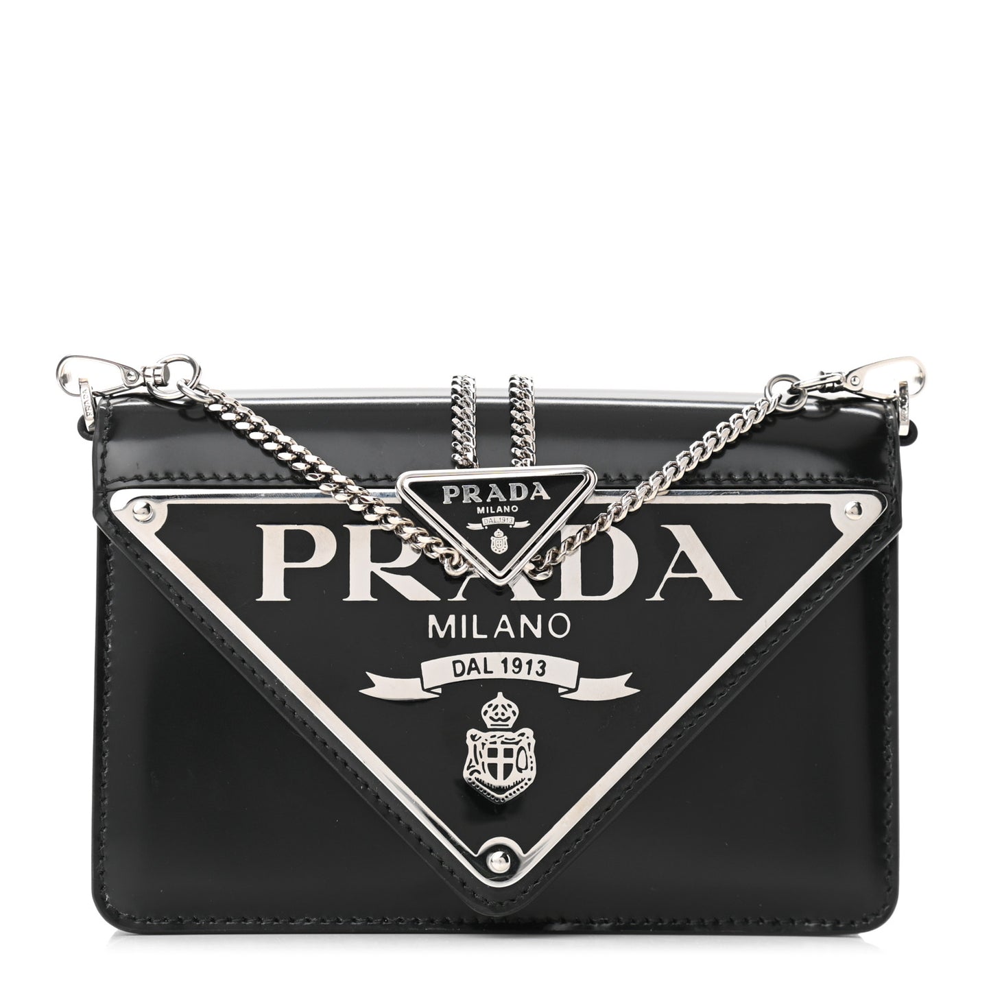 Spazzolato Triangle Logo Plate Flap Chain Crossbody Bag Black