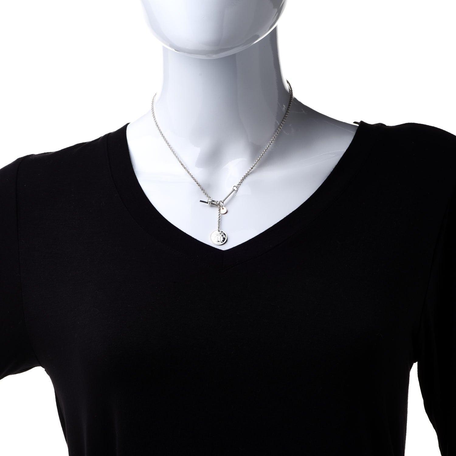 Hermes Sterling Silver 18K Rose Gold PM Ex-Libris Pendant Necklace 2 of 7