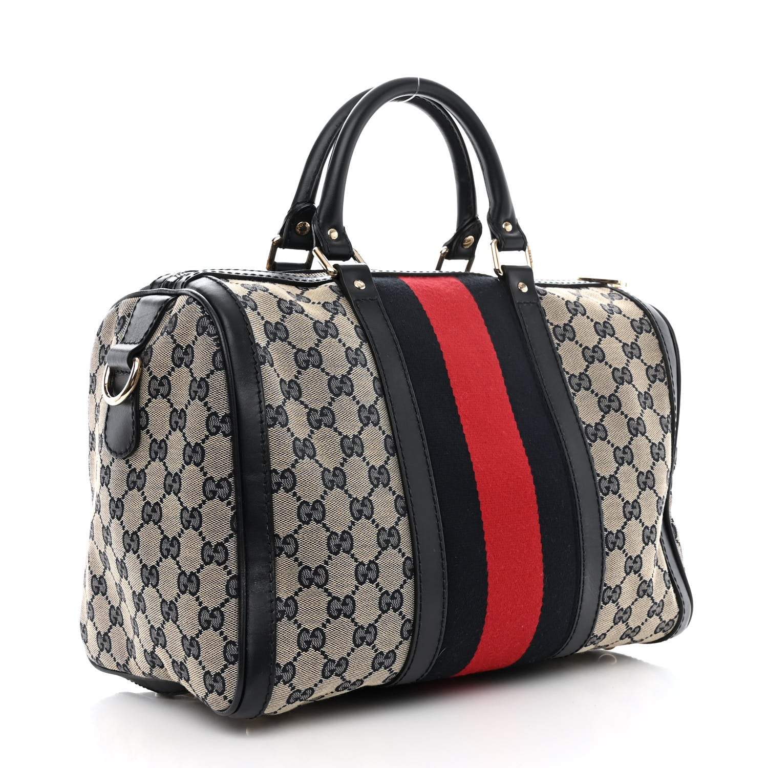 Gucci Monogram Selleria Calfskin Vintage Web Medium Boston Beige Blue 3 of 13